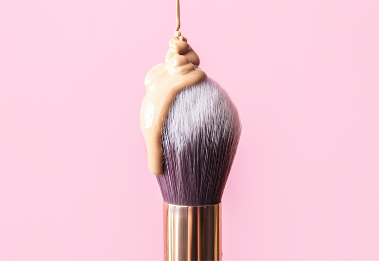 Foundation on a makeup brush.