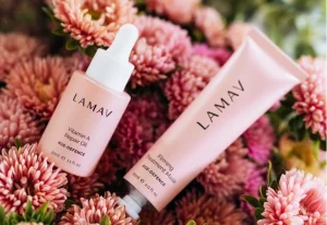 LAMAV Treatment Mask products on a bunch of flowers.