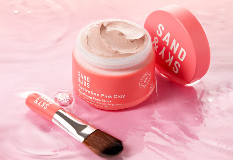 Sand & Sky Pink Clay Mask and brush.