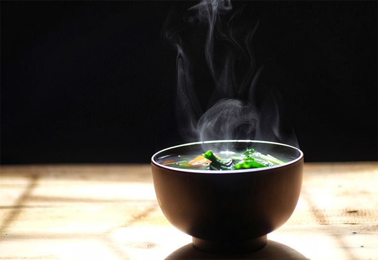 Bowl of hot soup.